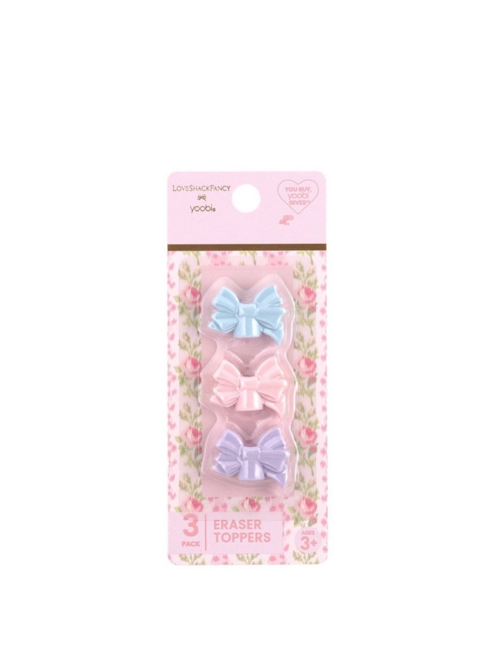 LoveShackFancy│Yoobi Pastel Bows Eraser Topper Set (set of 3-pink, blue, purple)